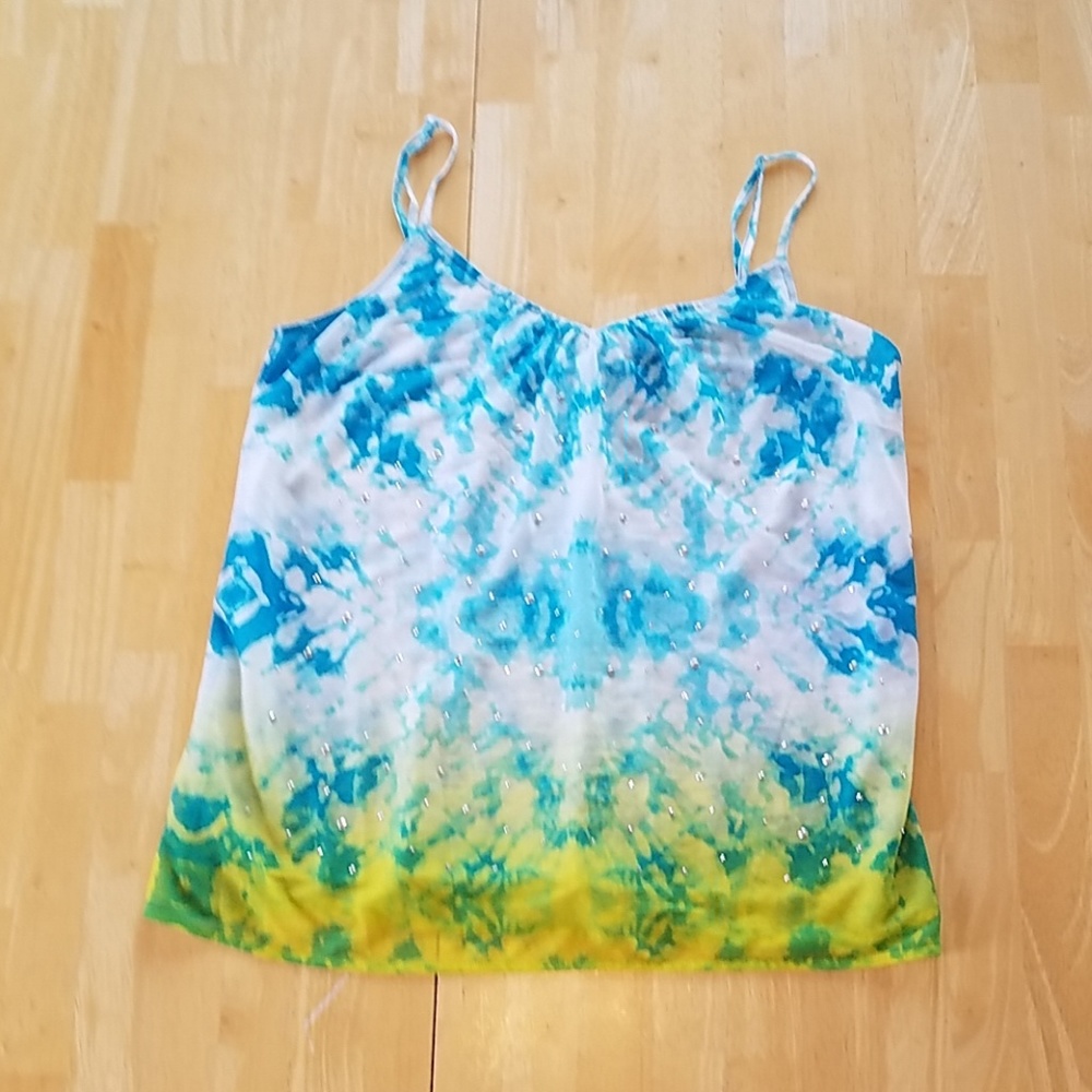 Sheer water colored pattern tank top w/ sparkles
